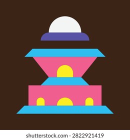 Futuristic temple structure with a dome depicted in a flat vector style.