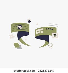 Futuristic text bubbles in flat vector illustration symbolizing communication, technology, and data exchange, isolated on white background.