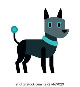 Perro robot tridimensional futurista con orejas de antena y ojos brillantes en el fondo blanco