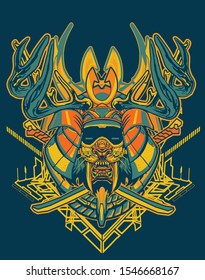 futuristic tiger sabertooth Samurai Mask with sacred Geometry Style for t shirt , poster ,stiker design