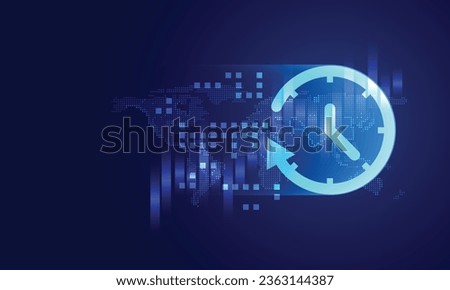 Futuristic time clock hand and clock face digital transformation abstract technology background. Business growth currency stock timer and investment economy. Vector illustration