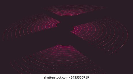 Futuristic torn sphere from a stream of particles. Abstract background of radial halftone dots. 3d digital wave technology. Futuristic vector illustration.