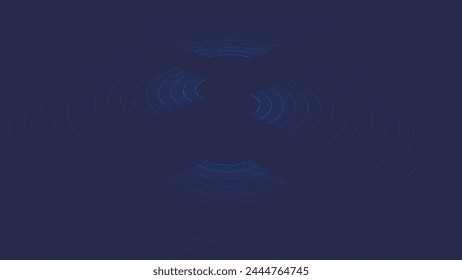 Futuristic torn sphere from a stream of particles. Abstract background of radial halftone dots. 3d digital wave technology. Futuristic vector illustration.