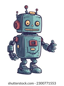 Futuristic toy robot standing cheerful icon isolated
