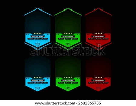 Futuristic Trading Card Game Template Pack with Player Name Rating Stats Power Attack Defense and Tier Colors Blue Green Red for Esports Fantasy RPG and Sci Fi Games