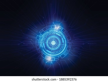 Futuristic transfer digital data network to center. blue circle abstract background.