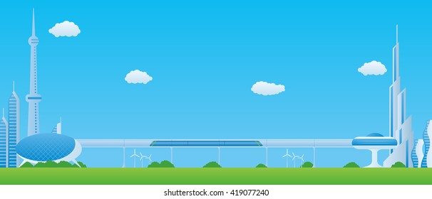 futuristic transportation system (train running through the tube) image illustration