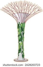 Estrutura de árvore futurista com exuberante vegetação