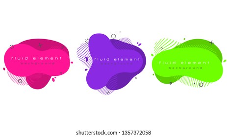 Futuristic trendy abstract banner set. Flat geometric fluid elements with UFO green, Plastic pink and Proton Purple colors. Liquid elements for flyer, presentation, banner or social post. EPS 10