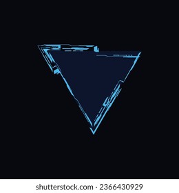 Futuristic triangle frame, vector illustration for web design isolated on black background. Neon game element for ui interface, digital sci fi drawing. Abstract ripped delta in blue color.