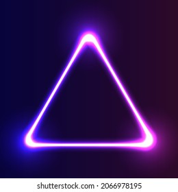 Futuristic triangle Neon frame border. Purple neon glowing background