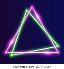 Futuristic triangle Neon frame border. green and pink neon glowing background