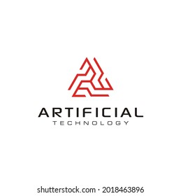 Futuristic Triangle Shape Circuit Link Line for Digital Robot Tech Technology Logo design