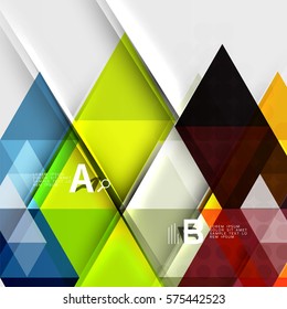 Futuristic triangle tile background with options. Vector template background for workflow layout, diagram, number options or web design