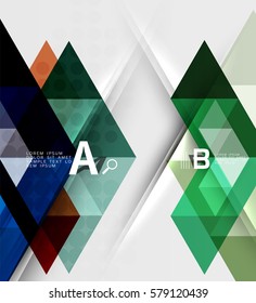 Fondo de mosaico de triángulo futurista con opciones. Fondo de plantilla de vector para diseño de flujo de trabajo, diagrama, opciones de número o diseño web
