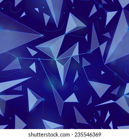 Futuristic triangles and lines connecting dots. Abstract geometric seamless pattern.