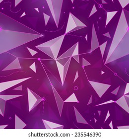 Futuristic triangles and lines connecting dots. Abstract geometric seamless pattern.