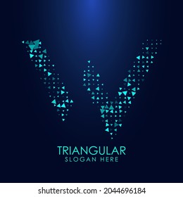 Letra triangular W futurista en semitono. Ilustración de la carta aislada en el fondo oscuro.
