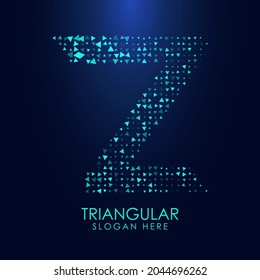 Futuristic triangular letter Z in halftone. Letter illustration isolated on  dark background.