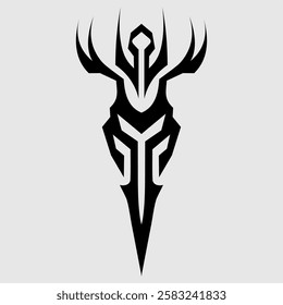 A futuristic tribal deer head logo with sharp, geometric antlers and a symbolic design. Ideal for tattoos, gaming, branding, and digital artwork. Represents power, mysticism, and modern aesthetics