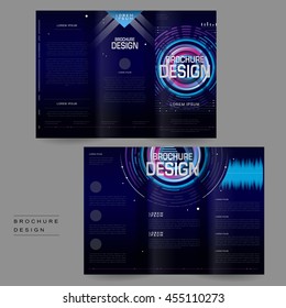 futuristic tri-fold brochure template design in digital style