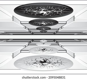 Futuristic Tunnel with cracked disks. Vector illustration 