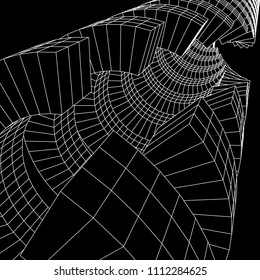 Futuristic tunnel of wireframe low poly mesh construction. Futuristic background, business concept. Vector illustration