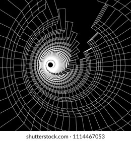 Futuristic tunnel of wireframe low poly mesh construction. Futuristic background, business concept. Vector illustration