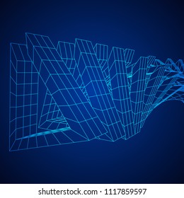 Futuristic tunnel of wireframe low poly mesh construction. Futuristic background, business concept. Vector illustration