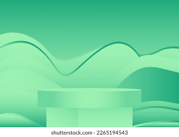 Futuristic Turquoise Mockup product display. Geometric forms, empty scene. Abstract Sci-fi vector 3D room, cylinder pedestal podium. Minimal Stage showcase for presentation.