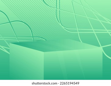 Futuristic Turquoise Mockup product display. Geometric forms, empty scene. Abstract Sci-fi vector 3D room, cylinder pedestal podium. Minimal Stage showcase for presentation.