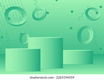 Futuristic Turquoise Mockup product display. Geometric forms, empty scene. Abstract Sci-fi vector 3D room, cylinder pedestal podium. Minimal Stage showcase for presentation.