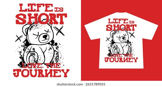 Tipografía futurista con una linda ilustración de oso de muñeca en estilo graffiti, para diseño de camisetas de streetwear y estilo urbano, sudaderas con capucha, etc.