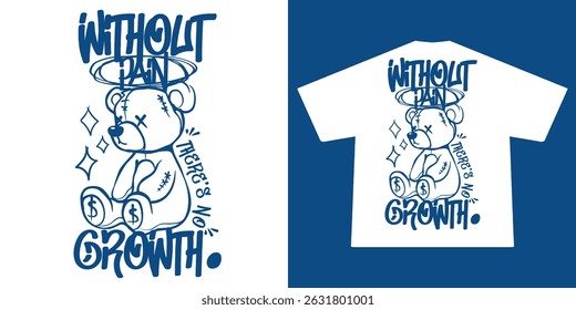 futuristic typography with a cute doll bear illustration in graffiti style, for streetwear and urban style t-shirts design, hoodies, etc.	