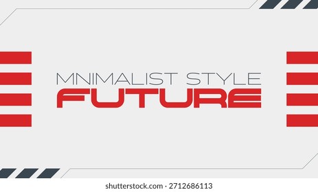Tipografía futurista con marco mecánico minimalista en gris oscuro y rojo, fondo gris claro