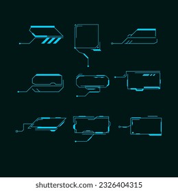 Elementos futuristas de la interfaz ui. Elementos de interfaz de usuario de hud holográfico, barras y marcos de alta tecnología. Conjunto de ilustraciones vectoriales de iconos de interfaz Hud. bordes de forma de cuadro y rectángulo