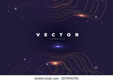 Futuristic unusually vector template with figure from thin curve lines and sparkling on the dark background