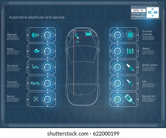 Futuristic user car interface. HUD UI. Abstract virtual graphic touch user interface. Cars infographic.  Vector illustration.