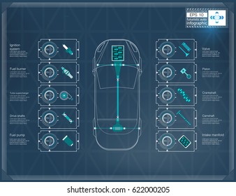 Futuristic user car interface. HUD UI. Abstract virtual graphic touch user interface. Cars infographic.  Vector illustration.