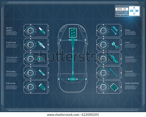 Futuristic user car interface. HUD UI.\
Abstract virtual graphic touch user interface. Cars infographic. \
Vector\
illustration.