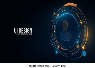 Futuristic user display wtih glowing HUD round. Storage of network user data. Design GUI elements. Hi-tech background. Vector illustration. EPS 10
