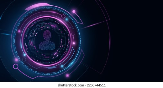 Futuristic user display wtih glowing HUD round. Storage of network user data. Hi-tech design. Vector illustration. EPS 10