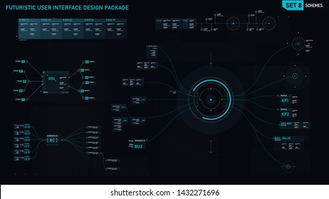 Futuristic user interface design element text box scale and bar for cyber and technology concept against dark background, screen ratio 16:9, vector illustration 