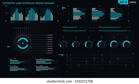 Futuristic user interface design element text box scale and bar for cyber and technology concept against dark background, screen ratio 16:9, vector illustration 