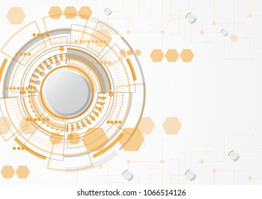 Futuristic user interface with grey button and orange hexagons