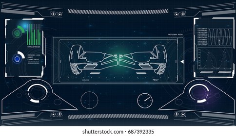 Futuristic user interface for GyroScooter. Abstract virtual graphic touch user interface. HUD. Hi-tech basic. white elements. UI hud infographic interface screen monitor radar set web elements
