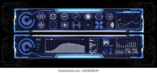 Futuristic User Interface HUD: Detailed and Dynamic Display of Data Analytics, System Monitoring, and Information Visualization