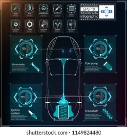 Futuristic user interface. HUD UI. Abstract virtual graphic touch user interface. Cars infographic. Vector science abstract.  Vector illustration.