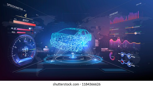 Futuristic user interface. HUD UI. Abstract virtual graphic touch user interface. Car service in the style of HUD. Virtual graphical interface Ui HUD Autoscann. Vector