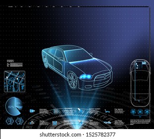 Futuristic user interface. HUD UI. Abstract virtual graphic touch user interface. Cars infographic. Vector science abstract.  Vector illustration.